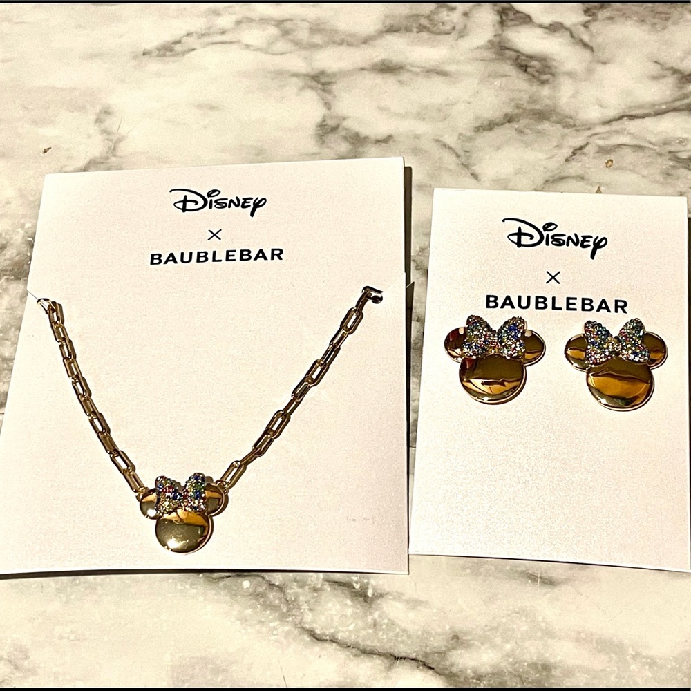 Disney Baublebar Minnie Mouse Earring and Necklace set